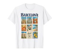 Barcelone Espagne Vintage Voyage Collage Catalogne Monuments T-Shirt