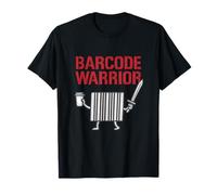 Barcode Warrior Coffee Sword Cashier Humour Print T-Shirt