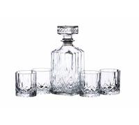 BarCraft Set Cadeau Carafe À Whisky Et Verre, Set 5 Pièces En Verre Taillé, Carafe 900Ml Avec Bouchon En Silicone Et 4X Gobelets, 26 X 10 X 24 cm