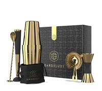 BarDeluxe® Boston Shaker Set de 5 pièces pour Barman - Ensemble de Cocktails - 750 ML - Shaker à Cocktail Boston - en Acier Inoxydable - Accessoires de Cocktail (doré)