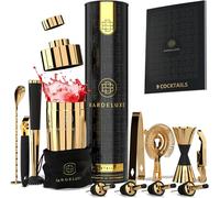 BarDeluxe® Kit Cocktail, 12 Pièces, Kit Cocktail Professionnel | Shaker Cocktail 750ml, Acier Inoxydable | Cocktail Shaker Kit, Kit Barman, Cocktail Kit | Set de Cocktail | Livre de Cocktails (Or)