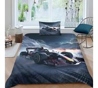 BARDYS Formule de Course Parure De Lit pour Adulte Ensembles De Literie en Microfibre Douce F1 Racing Housse De Couette en 3D Lutinrimé Linge De Lit avec Taie d'oreiller Single（135x200cm）