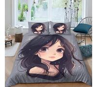 BARDYS Jolie Fille pour Adultes Et Enfants 3D Imprimé Manga Housses De Couettes Housse De Couette E avec Fermeture À Glissière Microfibr Parure De Lit avec Taies 3 Pièces King（220x240cm）