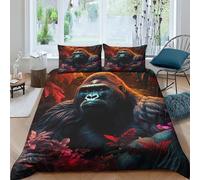 BARDYS King Kong Orang-outan Housse De Couette 3D Imprimé Singe pour Adultes Et Enfants Housses De Couettes E avec Fermeture À Glissière avec Taies Parure De Lit Microfibr 3 Pièces King（220x240cm）