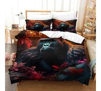 BARDYS King Kong Orang-outan Housses De Couettes 3D Imprimé Singe pour Adultes Et Enfants Housse De Couette E avec Fermeture À Glissière Microfibr Parure De Lit avec Taies 3 Pièces Single（140x200cm）