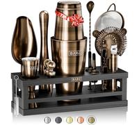 BARE BARREL® Kit de fabrication de cocktails | Kit de barman 16 pièces Ensemble shaker à cocktails | Présentoir en bambou et 35 cartes de recettes | Coffret cadeau de mixologie (Shaker Boston 800ml