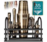 BARE BARREL® Kit de mixologie pour barman | Ensemble shaker 14 pièces | Outils de mélange | 35 cartes de recettes | Coffret cadeau (shaker Boston 800 ml)