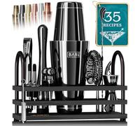 BARE BARREL® Mixology Kit de bar pour barman | Ensemble shaker à cocktail 14 pièces | Outils de mélange pour barman à domicile | 35 cartes de recettes | Coffret cadeau (shaker Boston de 800 ml, noir