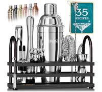 BARE BARREL® Mixology Kit de bar pour barman | Ensemble shaker à cocktail 14 pièces | Outils de mélange pour barman à domicile | 35 cartes de recettes | Coffret cadeau (shaker cordonnier de 680,4 g,