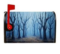 Bare Trees Couverture magnétique de boîte aux lettres, chemin de brouillard gothique mystérieux pour décoration de jardin extérieur, 53,3 x 64,9 cm, bleu