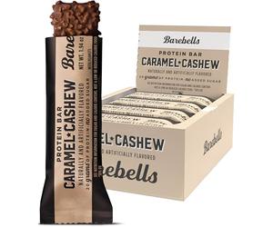 Barebells Barres protéinées au caramel et noix de cajou - 12 barres de 53,9 g avec 20 g de protéines riches en protéines - Barre protéinée au chocolat avec 1 g de sucres totaux - Barre protéinée