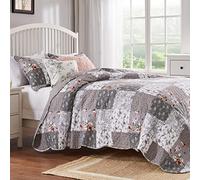 Barefoot Bungalow Greenland Home Fashions Parure de lit avec Envers en Microfibre 60% Polyester, 40% Coton, garnissage Riche en Coton, Gris, lit Double/Grand lit