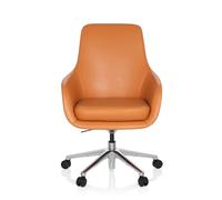 hjh OFFICE Fauteuil Lounge BARENO Cuir véritable Orange Fauteuil pivotant de Haute qualité confortablement rembourré