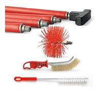 BARETTO Kit de Ramonage - Rallonge de 10 Mètres avec Coude de 45°, Brosse en Nylon (180 mm) pour Ramonage des Conduits de Cheminée