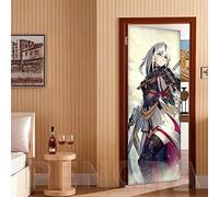 BARFPY Autocollant Porte 3D 77x200cm Stickers Muraux Poster Porte Trompe l'œil Cuisine Salon Chambre Enfant Auto-Adhésif Imperméable Fille d'armure de guerre de dessin animé Porte Papier Peint Pvc Déc