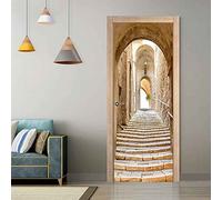 BARFPY Autocollant Porte 3D Bâtiment d'escalier de mur en pierre Stickers de Porte Trompe l'œil Papier Murale PVC Auto-Adhésif Autocollants Amovible Muraux Porte Imperméable Papier Peint Stickers Deco