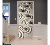 BARFPY Autocollant Porte 3D galets de plage dorés Stickers de Porte Trompe l'œil Papier Murale PVC Auto-Adhésif Autocollants Amovible Muraux Porte Imperméable Papier Peint Stickers Decor 77x200