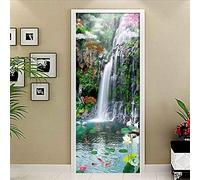 BARFPY Autocollant Porte 3D paysage de cascade de roche Stickers de Porte PVC Imperméable Auto-adhésif Trompe l'œil Amovible Papier Peint Murale pour Salon Chambre enfants Cuisine Decoration 88x200cm