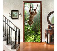 BARFPY Autocollante de Porte Trompe l'oeil 3D Singe animal de la jungle Amovible Imperméable Murale Porte Papier Peint Auto-Adhésif Poster De Porte Sticker Mural Papier Peint Art Décor 77x200cm