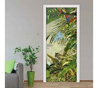 BARFPY Stickers De Porte Tigre de la jungle verte 3D Auto-Adhésif Amovible Moderne Art Poster Intérieure Décoration Trompe l'oeil autocollante pour Enfant Cuisine Salle Bain Salon Chambre 77x200cm