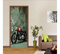 BARFPY Stickers Porte Trompe l'œil Moto rétro 3D Amovible Adhésif Vinyle Papier Peint Porte Imperméable pour Chambre enfants Salle de Bain Cuisine Salon Décoration 77x200cm