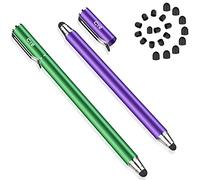 Bargains Depot Lot de 2 stylets 2 en 1 pour écrans tactiles pour iPhone, iPad, Samsung Galaxy, tablette avec 20 embouts en caoutchouc de rechange - Violet/vert