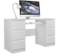 BARI - Bureau informatique - Bureau d'ordinateur - 6 Tiroirs + Support clavier coulissant - Mobilier de bureau - Blanc