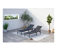 Bari - Lot De 2 Transats Gris Foncé & Noir Gris