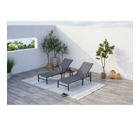 Bari - Lot De 2 Transats Avec Table D'appoint Gris Foncé Gris