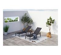 Bari - Lot De 2 Transats Avec Table D'appoint Noir Noir