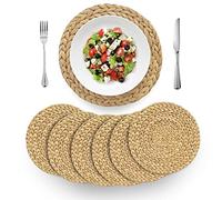 BARIEN Lot de 6 Sets de Table Ronds tissés de 30,5 cm - en Jacinthe d'eau Naturelle - pour Table à Manger - Grands Sets de Table tissés à la Main - Résistants à la Chaleur et antidérapants