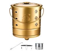 Baril à brûler - Seau à Papier en Acier Inoxydable, Baril Traditionnel de Bon augure avec poignée de Transport, Conception Facile à Nettoyer, sûr et résistant au feu(Gold,M)