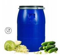 Baril tonneau Fût en Plastique Bleu 60L avec Couvercle et Bague de Serrage, Conteneur de Stockage pour des Aliments et Eau