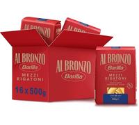 Barilla Mezzi Rigatoni Lot de 16 paquets de 500 g de pâtes bronzées 100 % italiennes, pâtes étirées en bronze brut format épais et complet, haute résistance à la cuisson et à la sauce