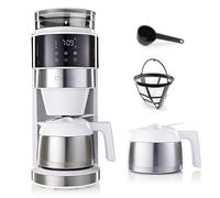 Barista Machine à café blanche avec écran tactile digital 800W + broyeur intégré et carafe isotherme | Cafetière filtre avec moulin à café et verseuse thermique
