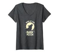 Bark at The Bark Moon : Loup Hurlant Nuit étoilée T-Shirt avec Col en V, Femme, Chiné Foncé, M