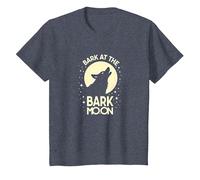 Bark at The Bark Moon : Loup Hurlant Nuit étoilée T-Shirt, Enfant, Bleu Chiné, 10 Ans