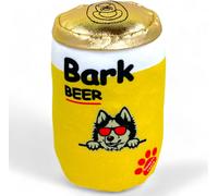 Bark Beer Can Plush Dog Toy,Squeaking and Crinkling Noise,100% Polyester for Chew and Fetch Games,Multi-Color and Sturdy 15 x 10 x 10 cm,Yellow