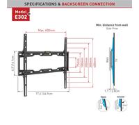 Barkan Flat/ Curved TV Support mural E302+ Support mural, fixe, 19-65", poids maximum (charge) 50 kg, Noir