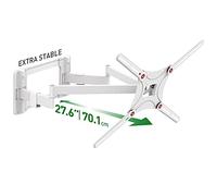 Barkan Long Support Mural Blanc pour télévision, Bras Double Bras articulé de 13 à 90" - Support d'écran Plat/incurvé à 4 mouvements, Peut Supporter jusqu'à 60 kg, Extra Stable, Compatible avec écran