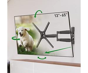 Barkan Longueur 53.5cm Support TV Mural pour écrans 13 - 65 Pouces, Inclinable et orientable, Mouvement Complet, Prime, Poids Max. 36Kg, Extra Extensible, pour LED OLED LCD, jusqu'à VESA 400x400
