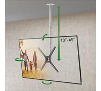 Barkan Support de Plafond pour téléviseur Blanc de 97 cm de Long, Mouvement Complet de 13 à 65", Support d'écran Plat/incurvé à 3 mouvements, Peut Supporter jusqu'à 40 kg, réglage télescopique de la