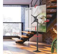 Barkan Support TV Pied pour écrans 13-83 Pouces, boulonné au Sol, Inclinable et orientable, Réglable en Hauteur, Poids Max 50kg, Meuble, Fini lustré, pour LED OLED LCD, jusqu'à VESA 600x400mm