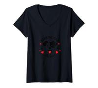 Barking Mad with Love : Cute Dog Lover Graphic T-Shirt avec Col en V, Femme, Noir, S