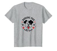 Barking Mad with Love : Cute Dog Lover Graphic T-Shirt, Enfant, Gris Chiné, 3 Ans