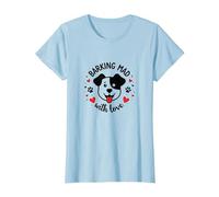 Barking Mad with Love : Cute Dog Lover Graphic T-Shirt, Femme, Bleu Céleste, L