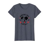 Barking Mad with Love : Cute Dog Lover Graphic T-Shirt, Femme, Bleu Chiné, S