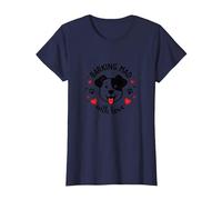 Barking Mad with Love : Cute Dog Lover Graphic T-Shirt, Femme, Bleu Marine, S