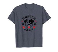 Barking Mad with Love : Cute Dog Lover Graphic T-Shirt, Homme, Bleu Chiné, XL