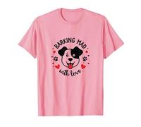 Barking Mad with Love : Cute Dog Lover Graphic T-Shirt, Homme, Rose, S
